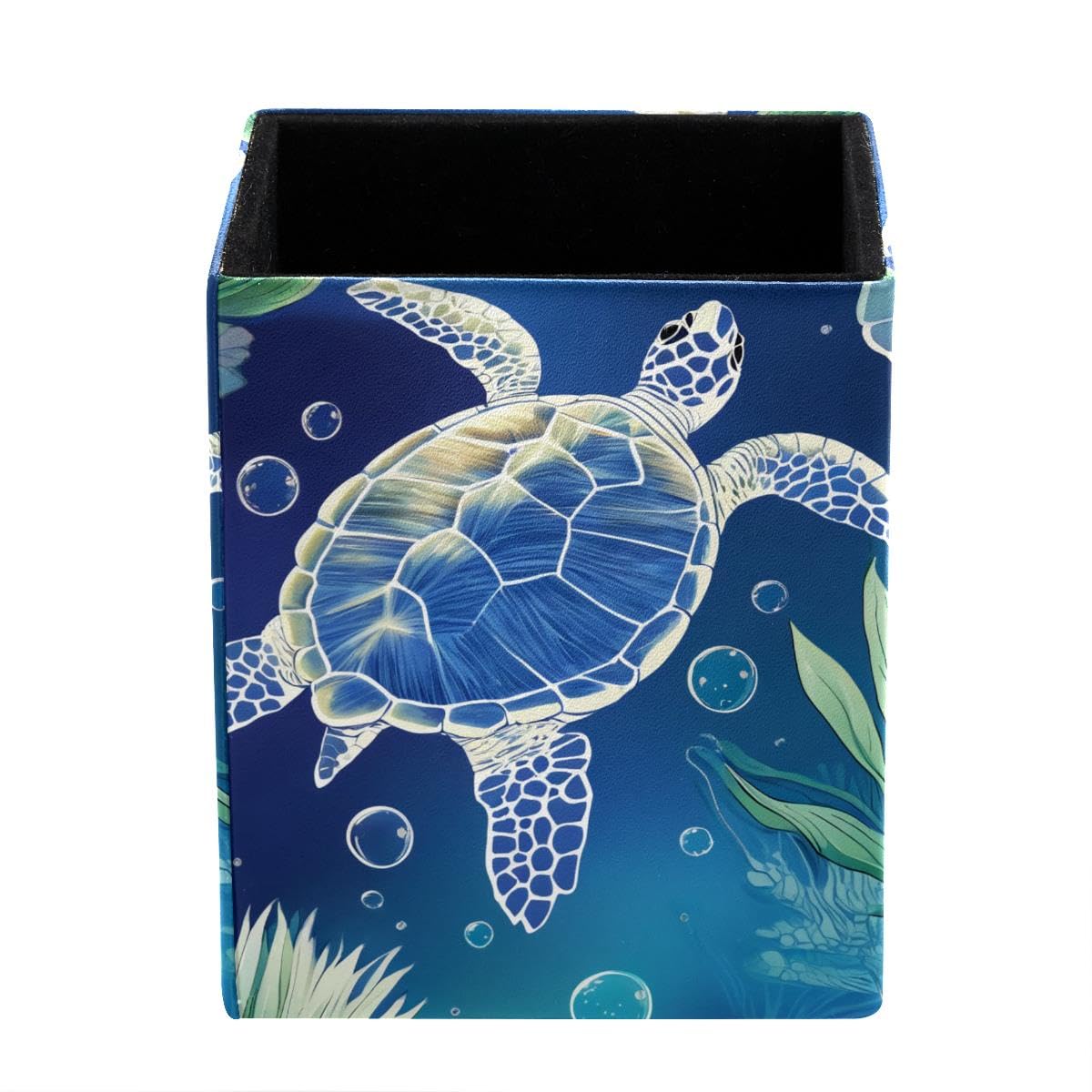 HEOEH Turtle Pen Holder Pen Pot, Square Pencil Cup for Desk