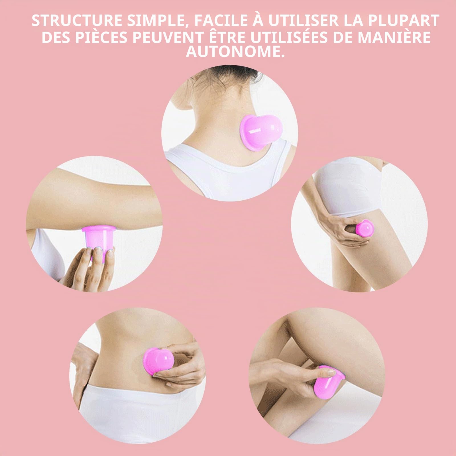 Lot De 8 Ventouses En Silicone Anti-Cellulite + Brosse Visage - Massage Corps Et Visage Rose