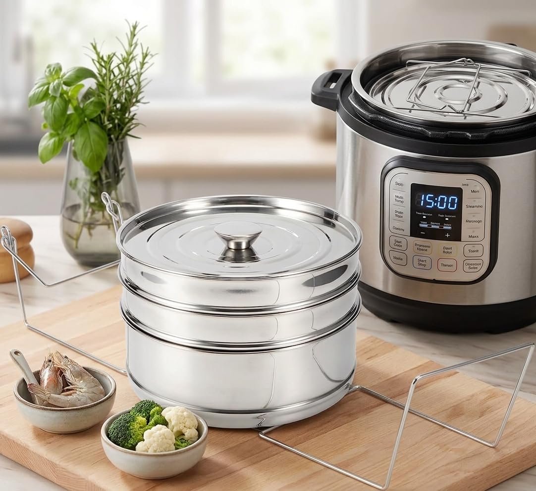 Stackable Stainless Steel Insert Pans, 6Qt Instant Pots Accessories 3 Tier Steamer Cooker Pot Set Cook Food Pressure Pot Accessories