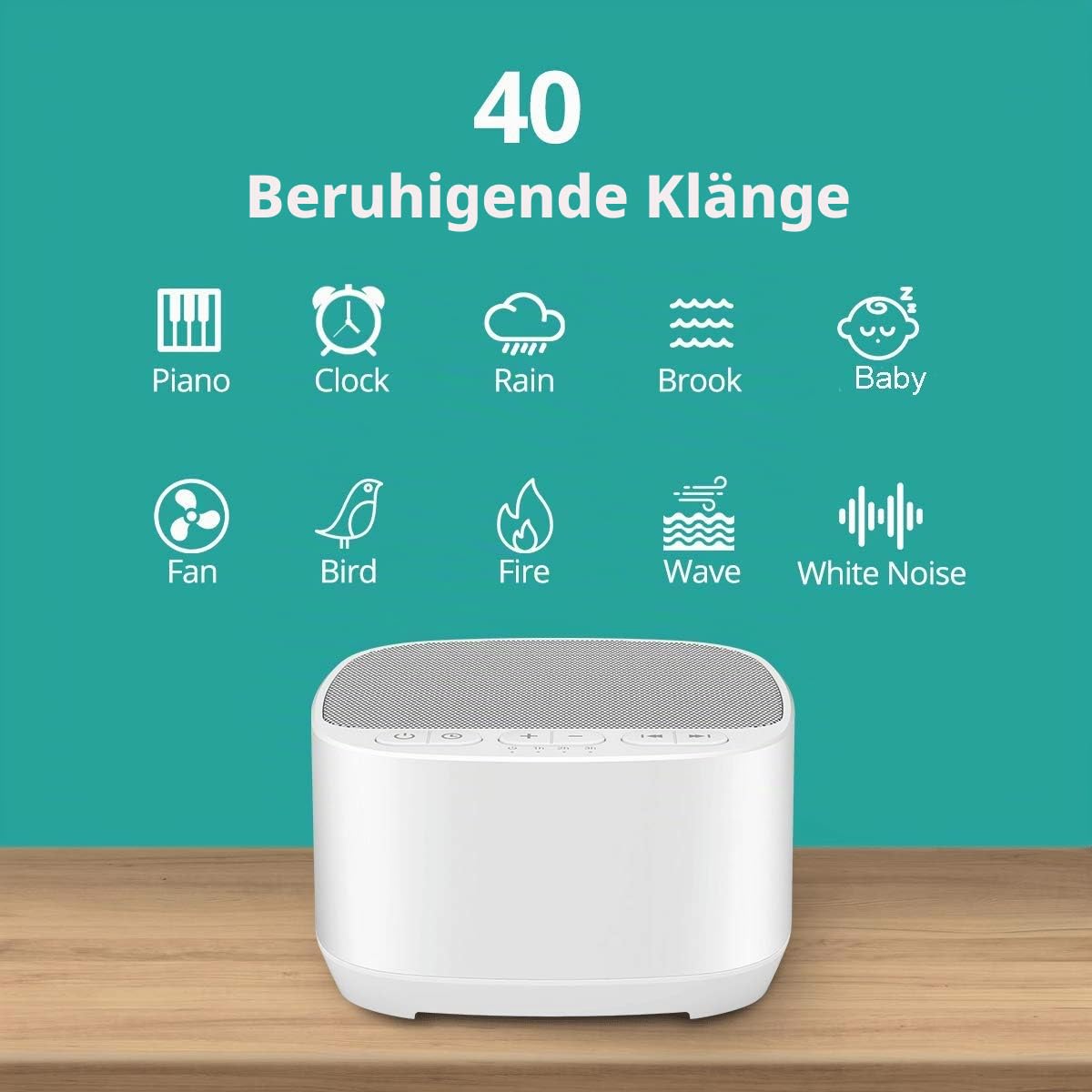 Magicteam Einschlafhilfe Weißes Rauschen 40 Natürliche Beruhigende Klänge Speicherfunktion 32 Lautstärkestufen Wechselstrom USB Timer