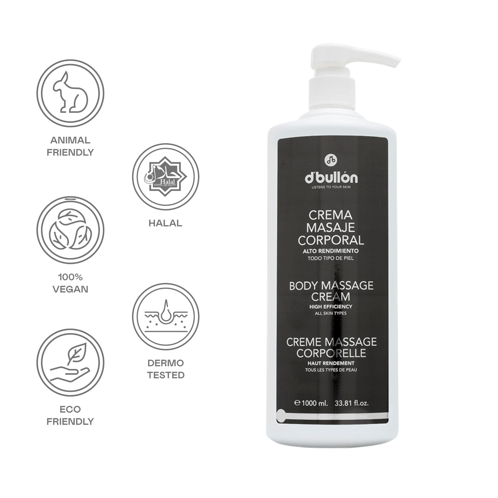 D'Bullón Crème de massage corporel, haute performance, 1000 ml