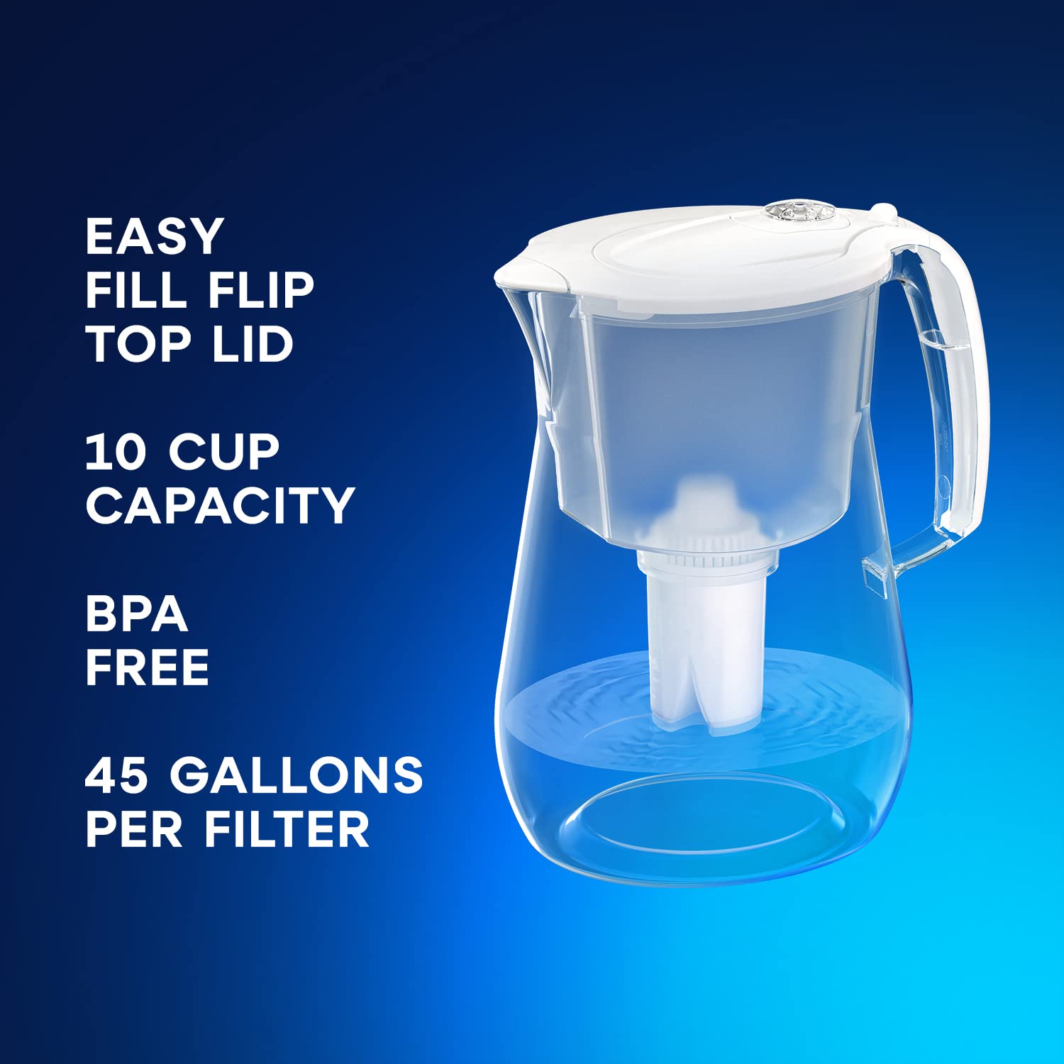 AQUAPHOR Jarra de filtro de agua de ópalo blanco de 12 tazas con 1 filtro B15, tapa abatible de fácil llenado, reduce el cloro, la cal y los metales pesados. Sin BPA