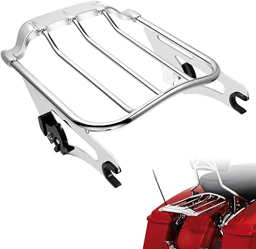 PBYMT Detachable Luggage Rack Two Up Air Wing Mounting Rack Compatible for Harley Touring Street Glide Road King Electra Glide 2009-2024 Chrome
