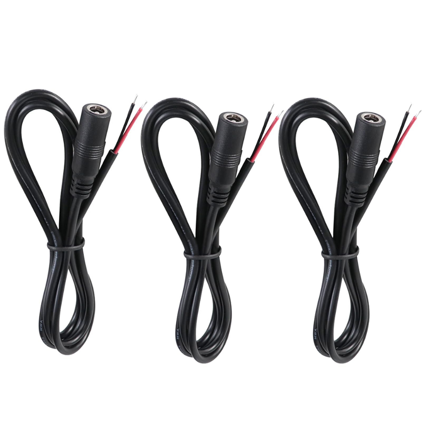 Lot de 3 câbles d'alimentation femelle 18 AWG 2,5 mm x 5,5 mm CC 1 m 7 A DC 5525 extrémité ouverte pour caméra de sécurité CCTV