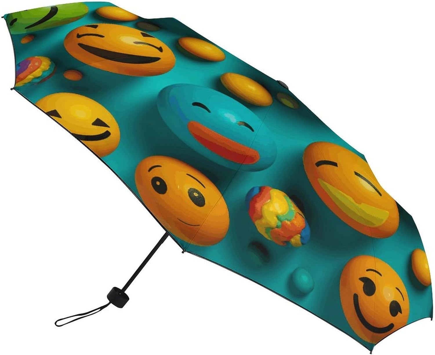 Windproof Travel Umbrella Smiley Face Folding Small Sun Umbrella Lightweight Small And Compact Suit for Pocket