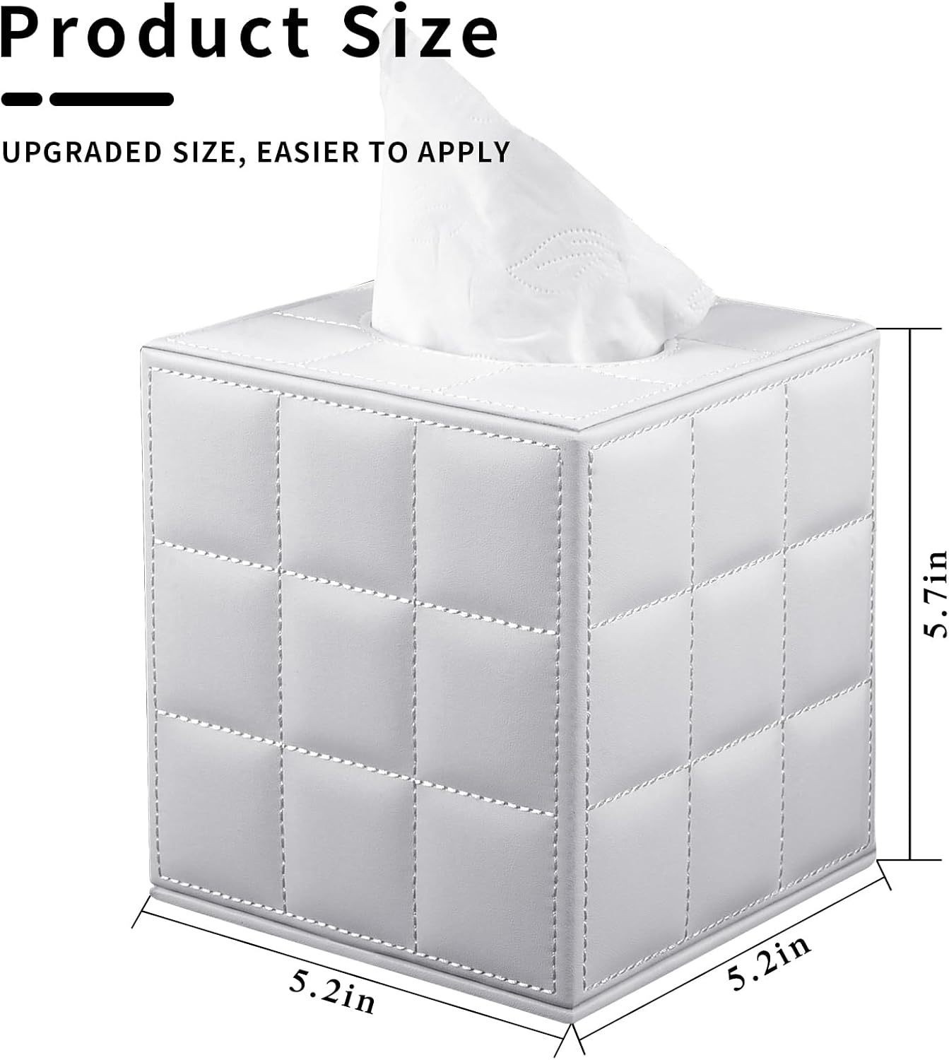 Tissue Box Cover Square Tissue Box Holder PU Leather Facial Organizer with Magnetic Bottom,Decorative Napkin Caddy for Vanity Dresser Night Stand Table Countertop Home Office Car,White image 3