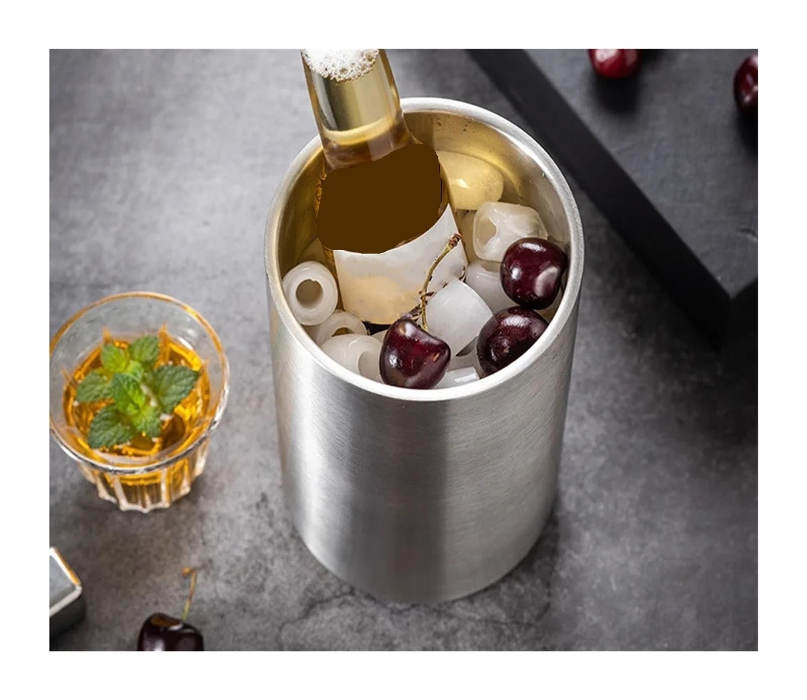 Cubo de Hielo Acero Inoxidable Doble Pared, Enfriador Aislado Botellas Cerveza, champán y Vino