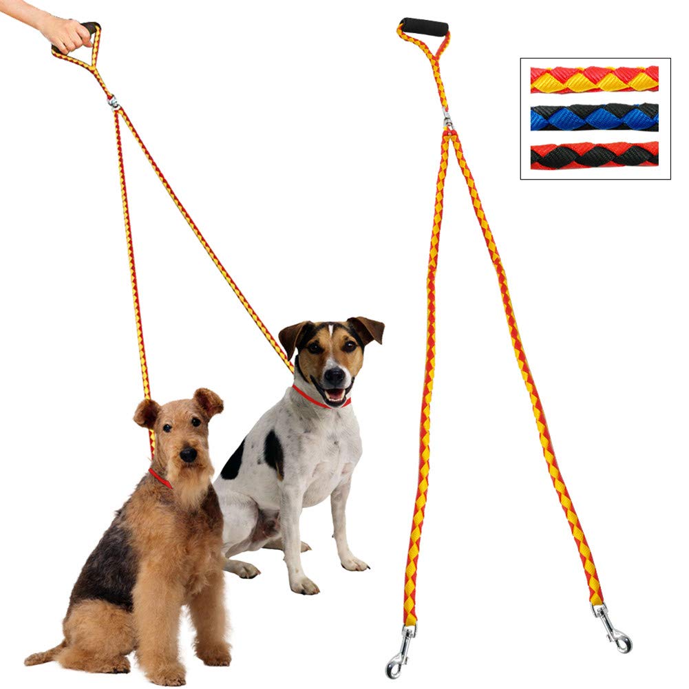 SOCHII Guinzaglio Doppio in Nylon a 2 Vie, Anti-groviglio, Resistente, per 2 Cani con Morbida Impugnatura Imbottita, M, N9000 III