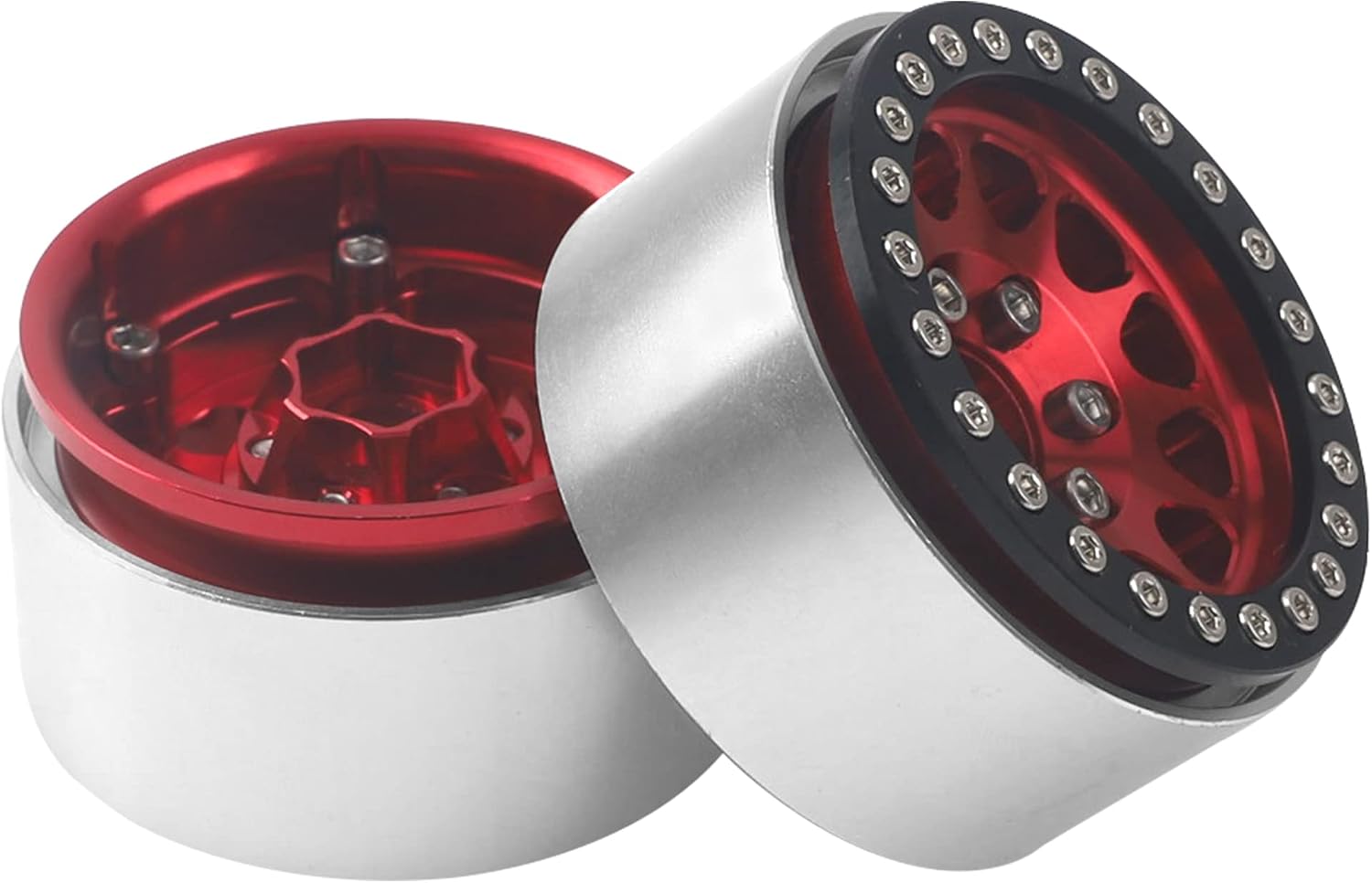 4PCS ShareGoo Metal 1.9 inch Beadlock Wheel Rims Set Wheel Hubs 12mm Hex Compatible with Traxxas TRX4 Axial SCX10 SCX10-II 90046 SCX10-III AXI03007 D90 Gen8 1/10 RC Crawler (Black & Red)