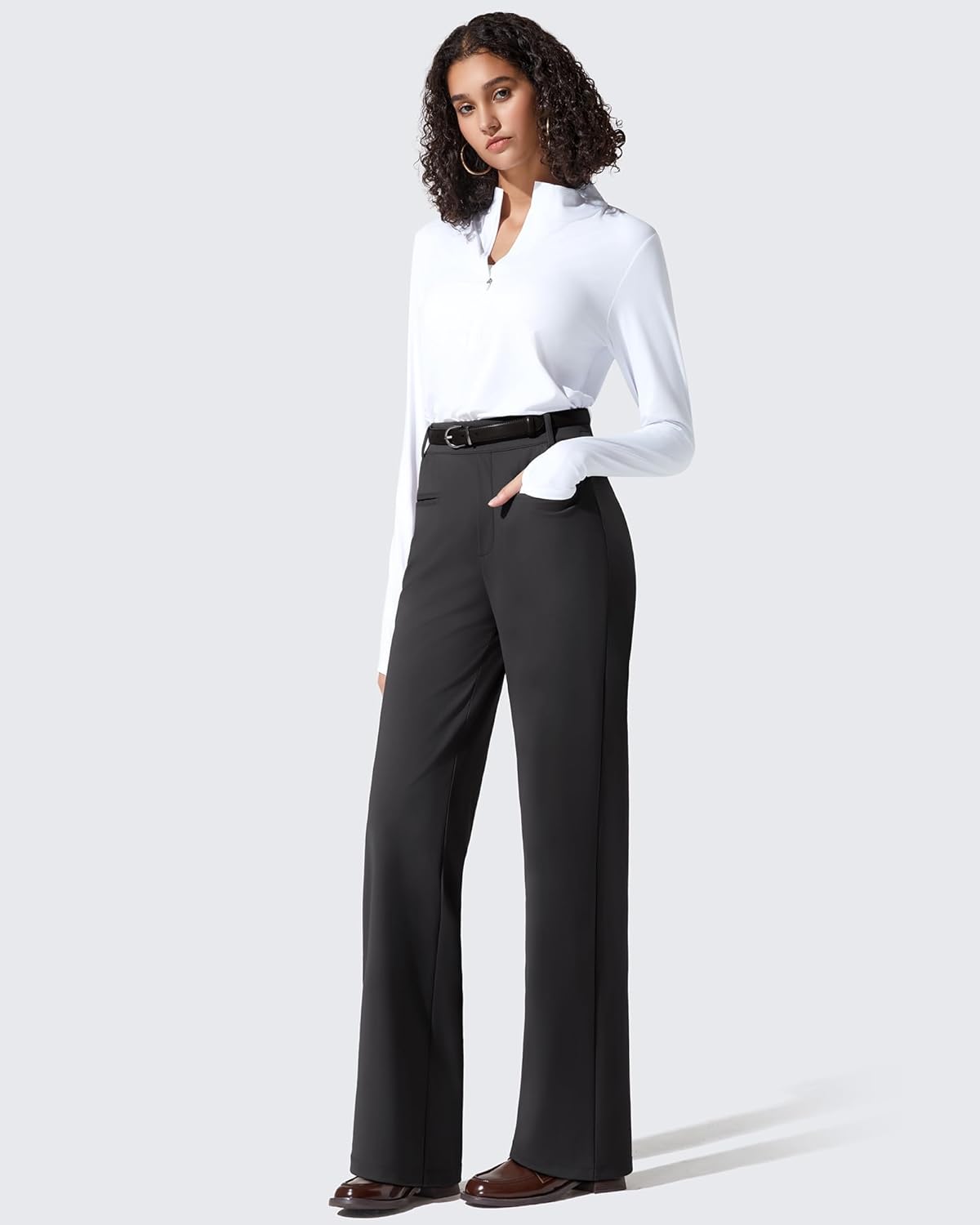 G4Free ShiftReady Women's Work Pants with Pockets Straight Leg Slack with Belt Loops Dress Trousers - Image 5