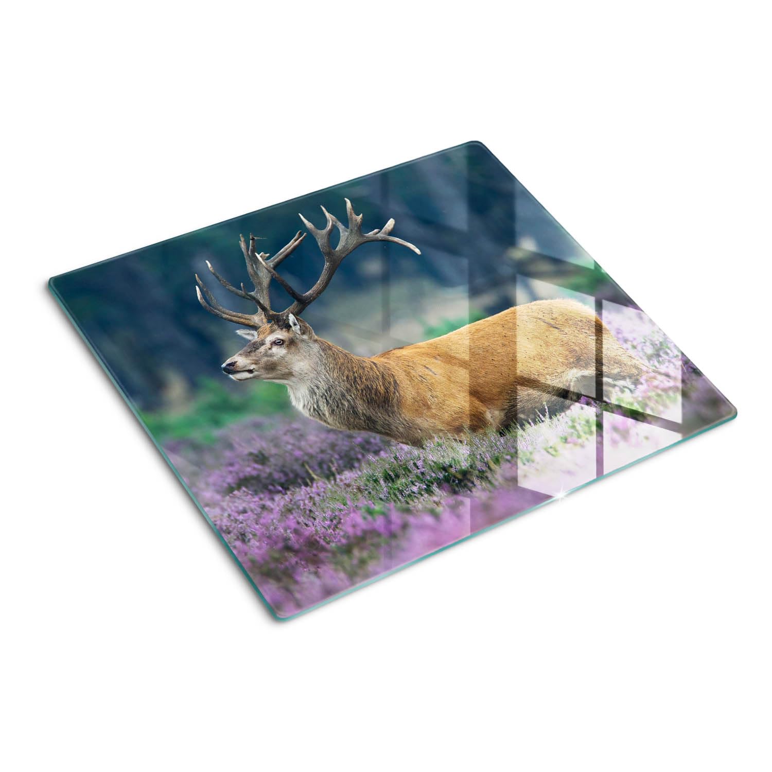 Planche à découper en verre poli haut de gamme motif cerf 60x52 cm