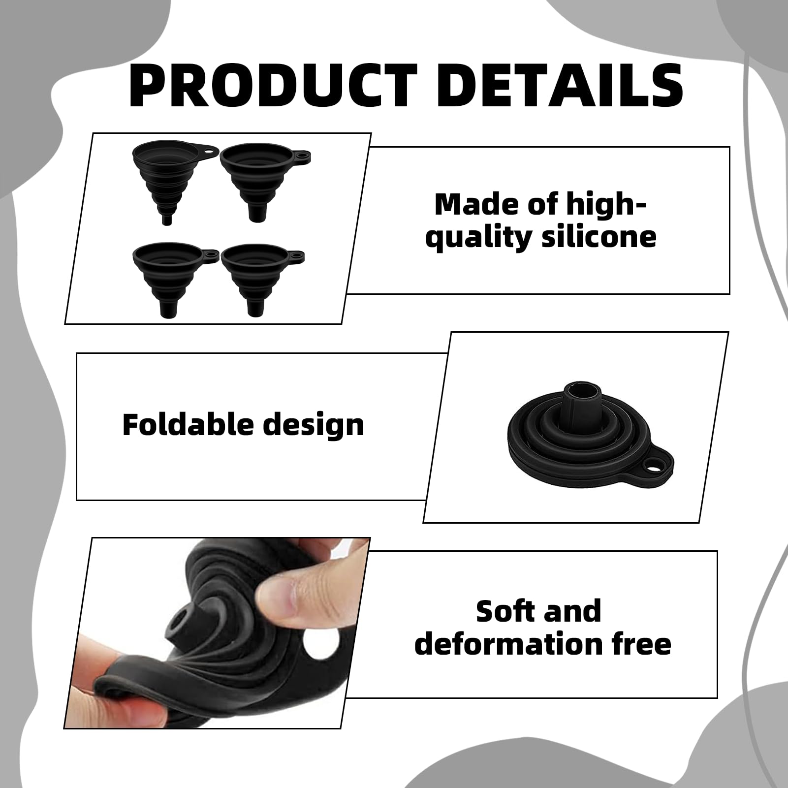 Embudo Plegable de 4 Tamaños, Embudo Cocina, Embudo Pequeño Embudo Grande, Embudo de Silicona para Cocina, Mini Embudo Plegable para Transferencia de Líquidos de Cerveza (S/M/L/XL)