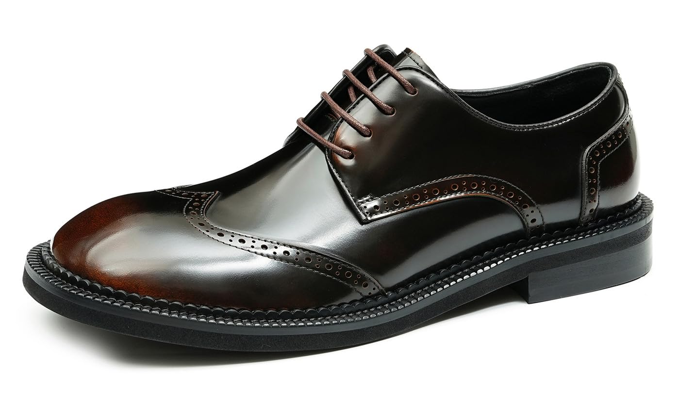 Santimon Mens Patent Leather Oxfords Formal Dress Shoes - Fashion Square Toe Wingtip Brogue Suit Shoes for Prom