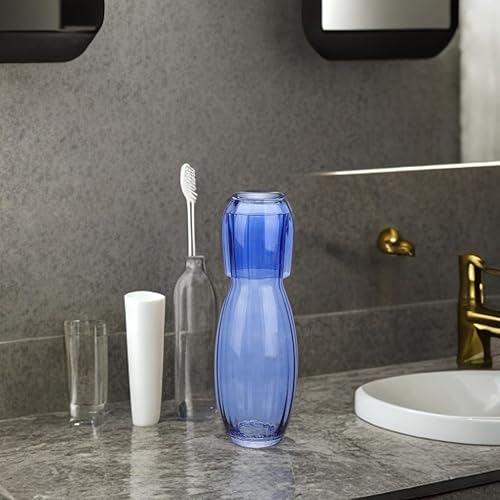 Miniatura 9 de American Atelier Jarra de agua de noche de 40 onzas con vaso – Jarra de noche de vidrio acanalado de 2 piezas con tapa para mesita de noche, Azul