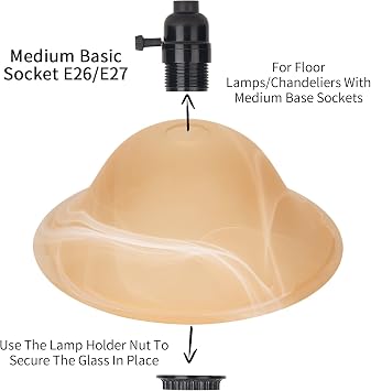 Glass Lamp Shade Replacement for Torchiere Floor Lamps,Lamp Shade for Floor Lamp Compatible with E26 Socket, Standing Lamp Replacement Shade, Alabaster Glass Bowl Shade,E26 Socket Not Include (Amber)