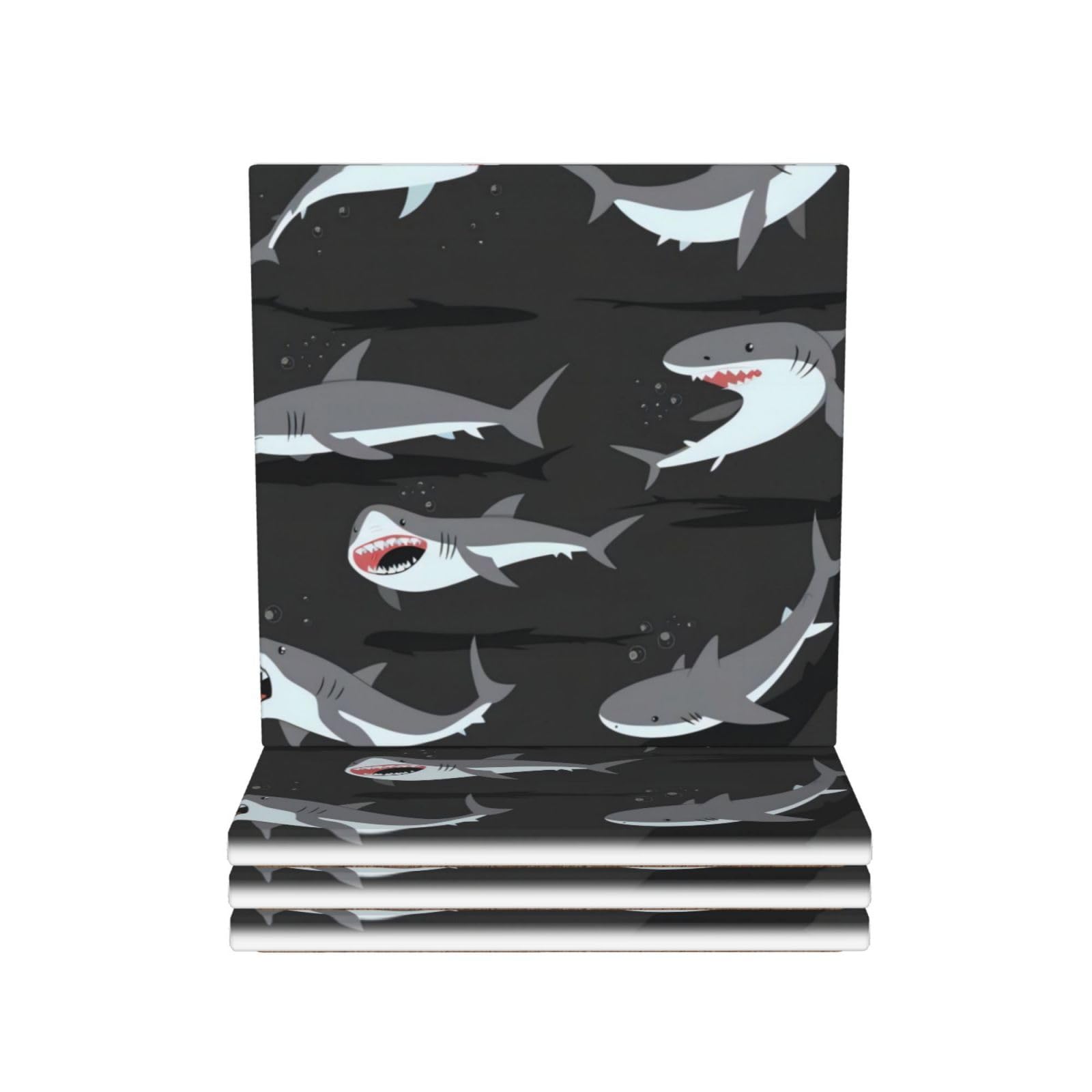 Sous-verres ronds en céramique requin (lot de 4) indispensables pour votre table