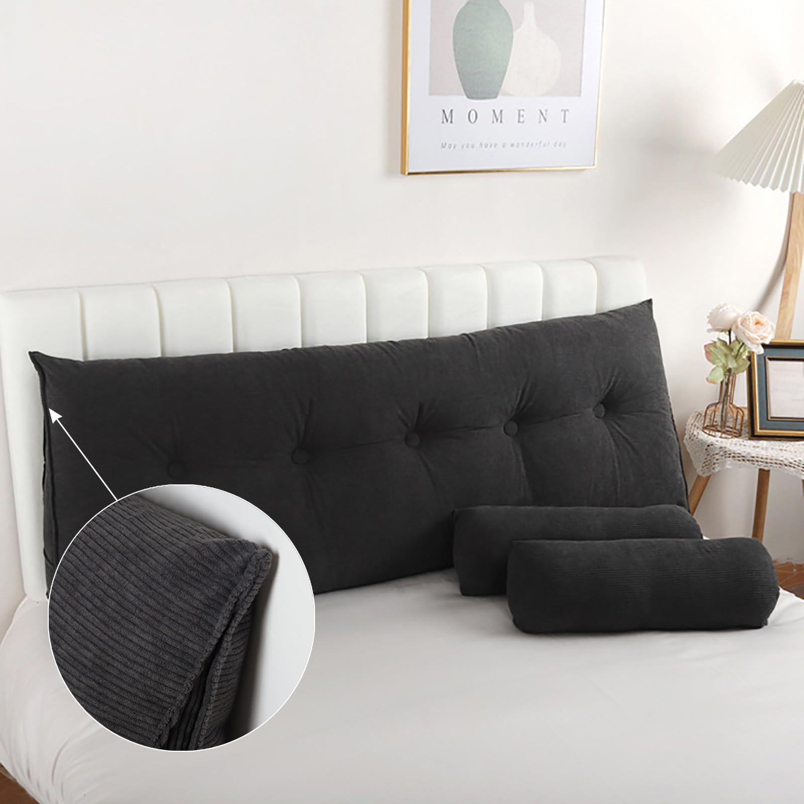 Genérico Respaldo Cama Cojines con Cojín Cervical Extraíble, Cojín de Respaldo, Cojín de Lectura, Refuerzo de Apoyo de Posicionamiento para Cama y Sofá,D-100x20x50cm