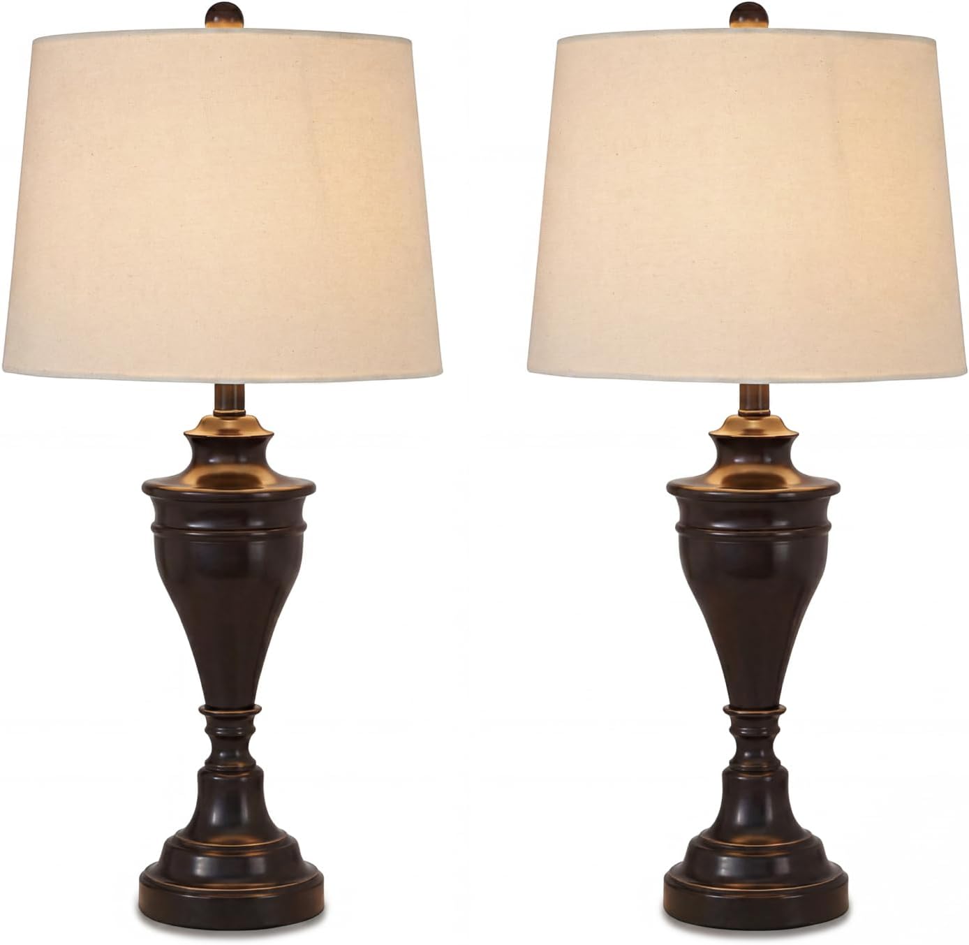 Darlita Traditional UL Listed Table Lamp with Fabric Hardback Shade and Pedestal Base, 3-Way Switch, Metal, 28.5" High, Bronze