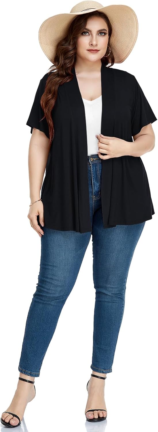 LARACE Short Sleeve Cardigans for Womens Summer Tops Casual Plus Size Open Front Lightweight Cover Up - Image 6