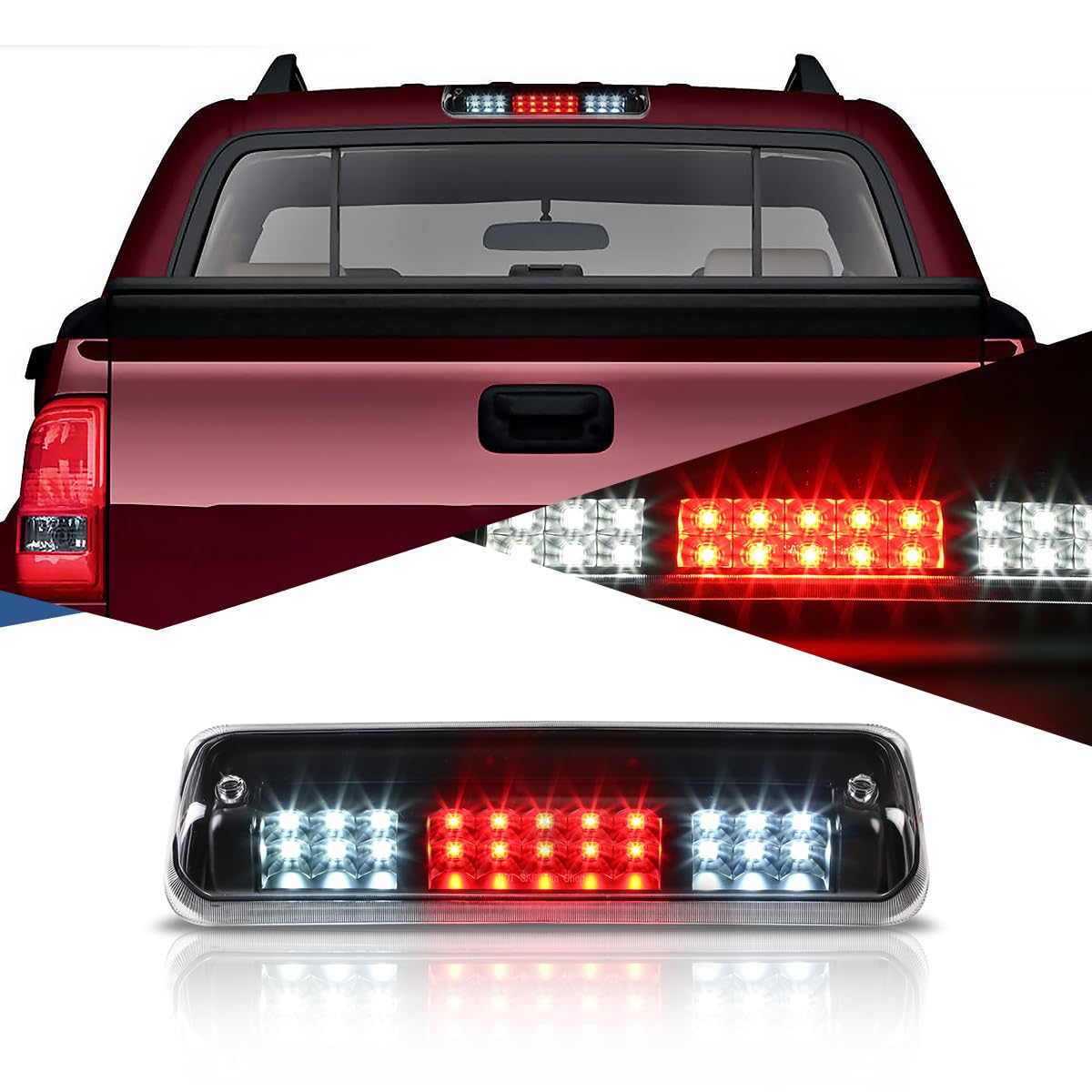 Auto Dynasty Dual Row LED 3rd Third Tail Brake Light Cargo Lamp Compatible with Ford F150 2004-2008 Lincoln Mark LT 2006-2008, Black Housing Clear Lens