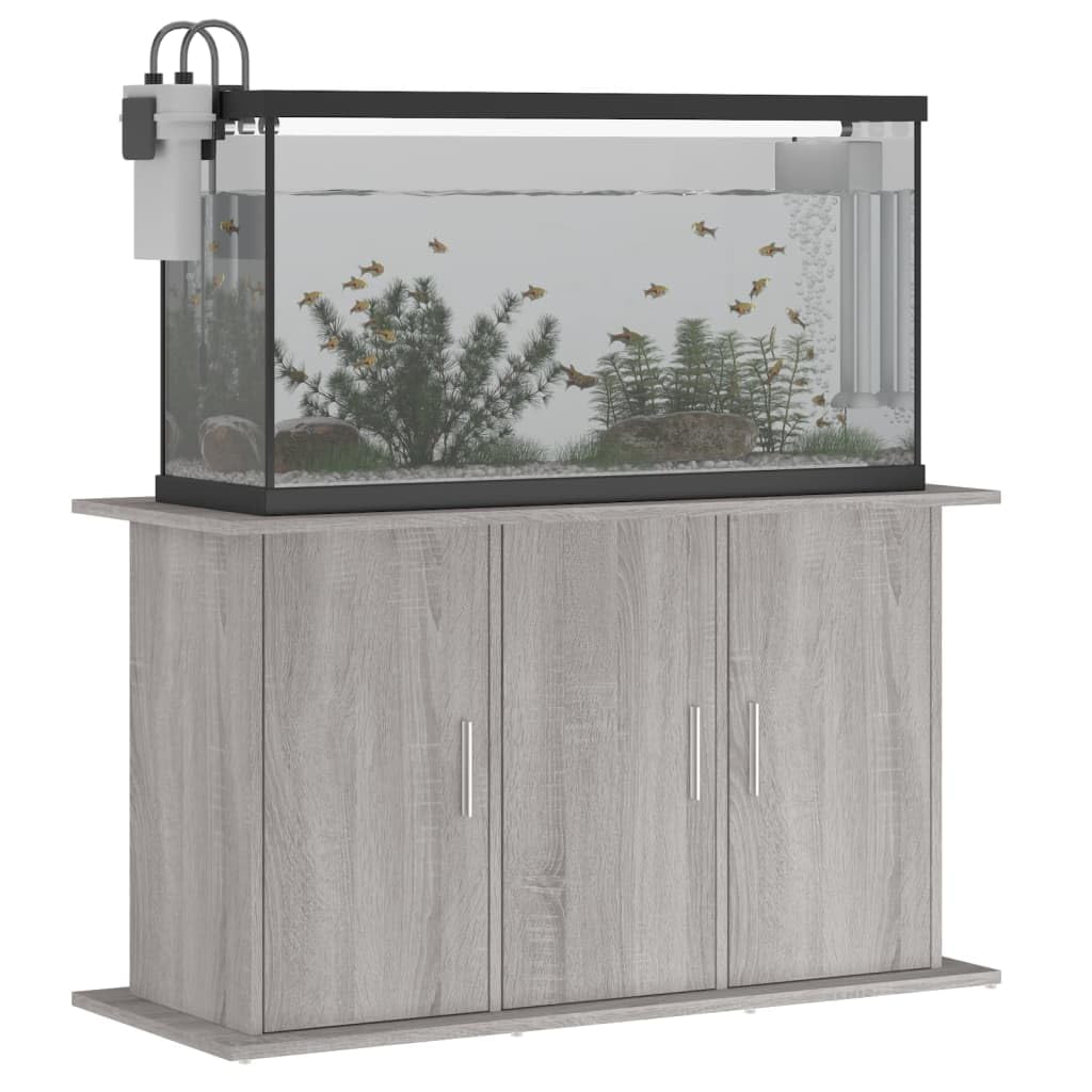 Soporte para acuario Sonoma gris de madera 101 x 41 x 58 cm, armario para acuario con 6 compartimentos y puertas, para peceras, armario de terrario como soporte estable con espacio de