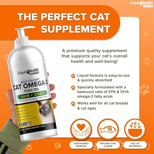 Miniatura 2 de Liquid Health Pets Purr-Fection Omega 3 - Aceite de pescado para gatos - Omega 3 líquido para gatos con EPA+DPA+DHA, suplemento Omega 3 para gatos