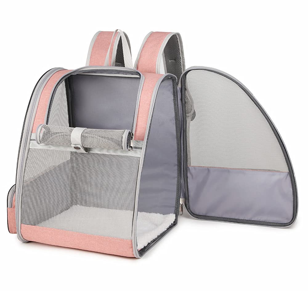 Sac de Transport pour Chats Petits Chiens 7.5kg, Sac à Dos en Filet Respirant pour Petit Animaux, Pliable Spacieux avec Matelas en Peluche Amovible, Panier pour Voyage on Train Voiture Avion (Rose)