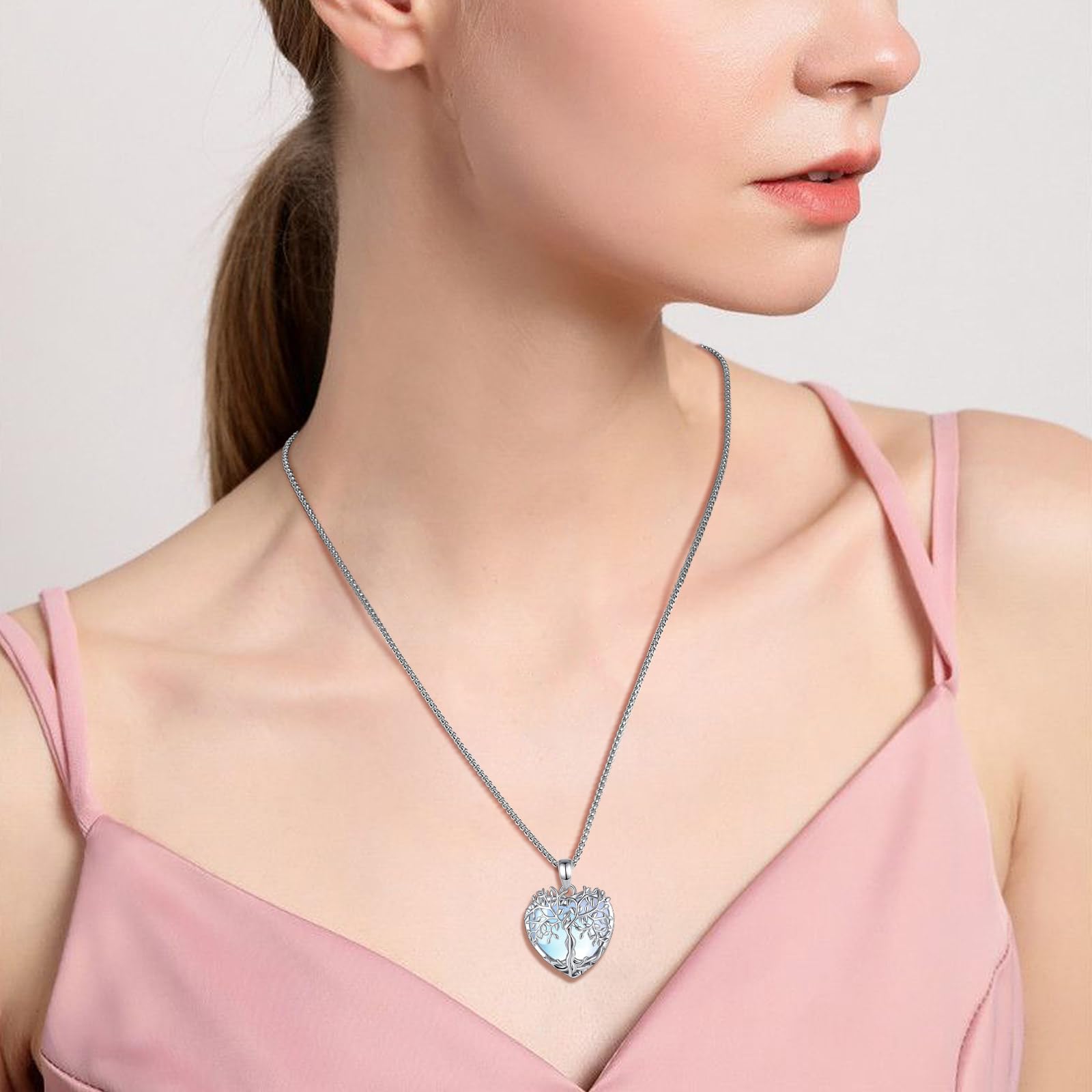 AEONSLOVE Lebensbaum Kette mit Kristall, Baum des Lebens Mondstein Halskette für Damen Türkis Amethyst Anhänger Obsidian Malachit Stein Kette Heilsteine Schmuck