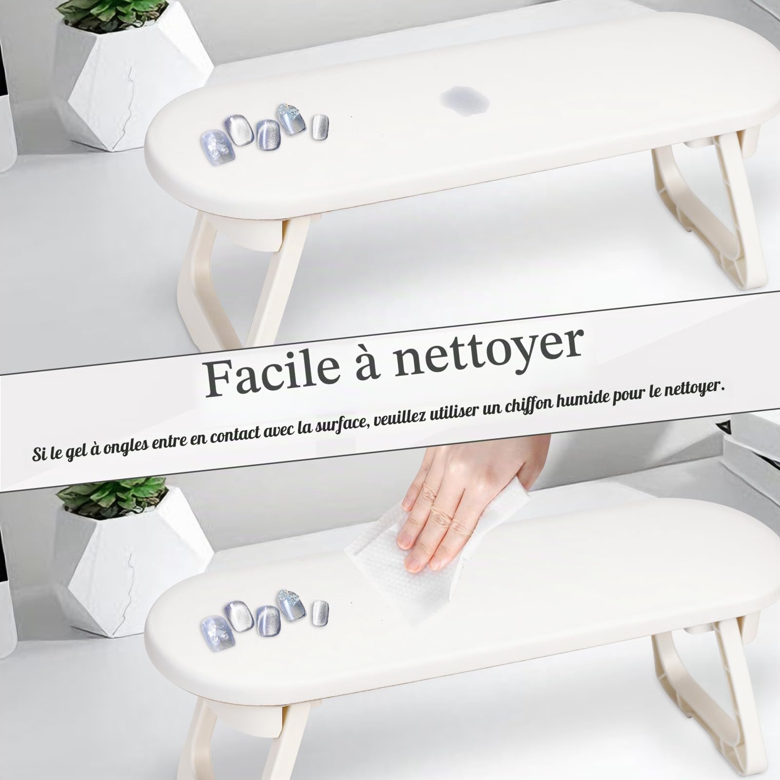 Repose Main Ongle Tapis,Repose Main Manucure Professionnel avec base anti-dérapante,coussin manucure repose main Pliable,coussin ongle repose main,design ergonomique pour salon et maison,Blanc