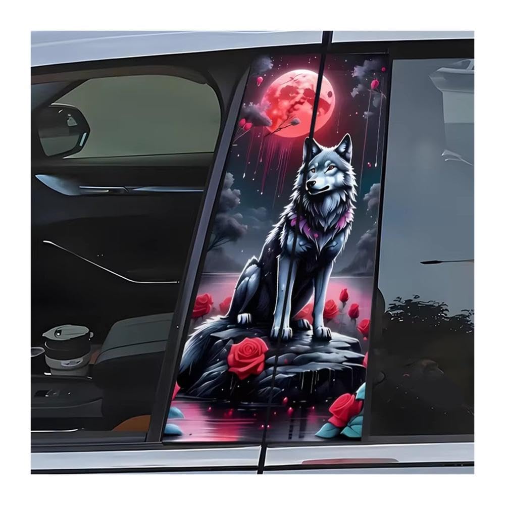 Bertdcx One Color Rose Wolf Pattern Stickers Suitable For B-Pillars Enhancing Vehicle Aesthetics Auto Parts