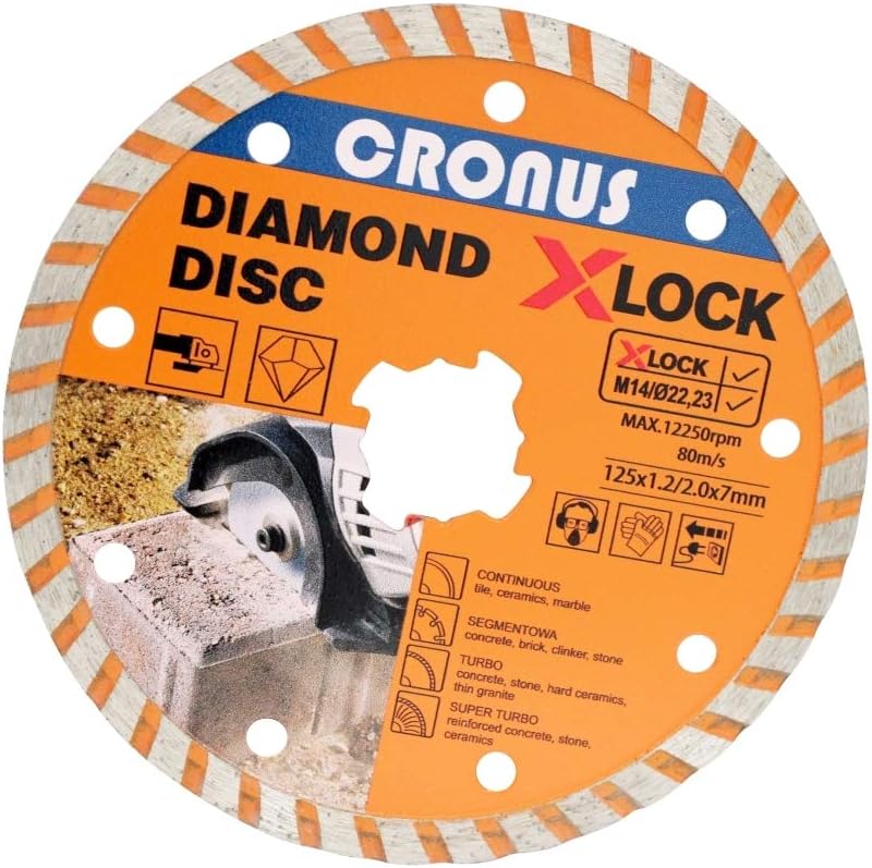 Professional Diamond Cutting Disc X-LOCK Diameter 125 mm in Various Designs and Sizes for Concrete with Segments