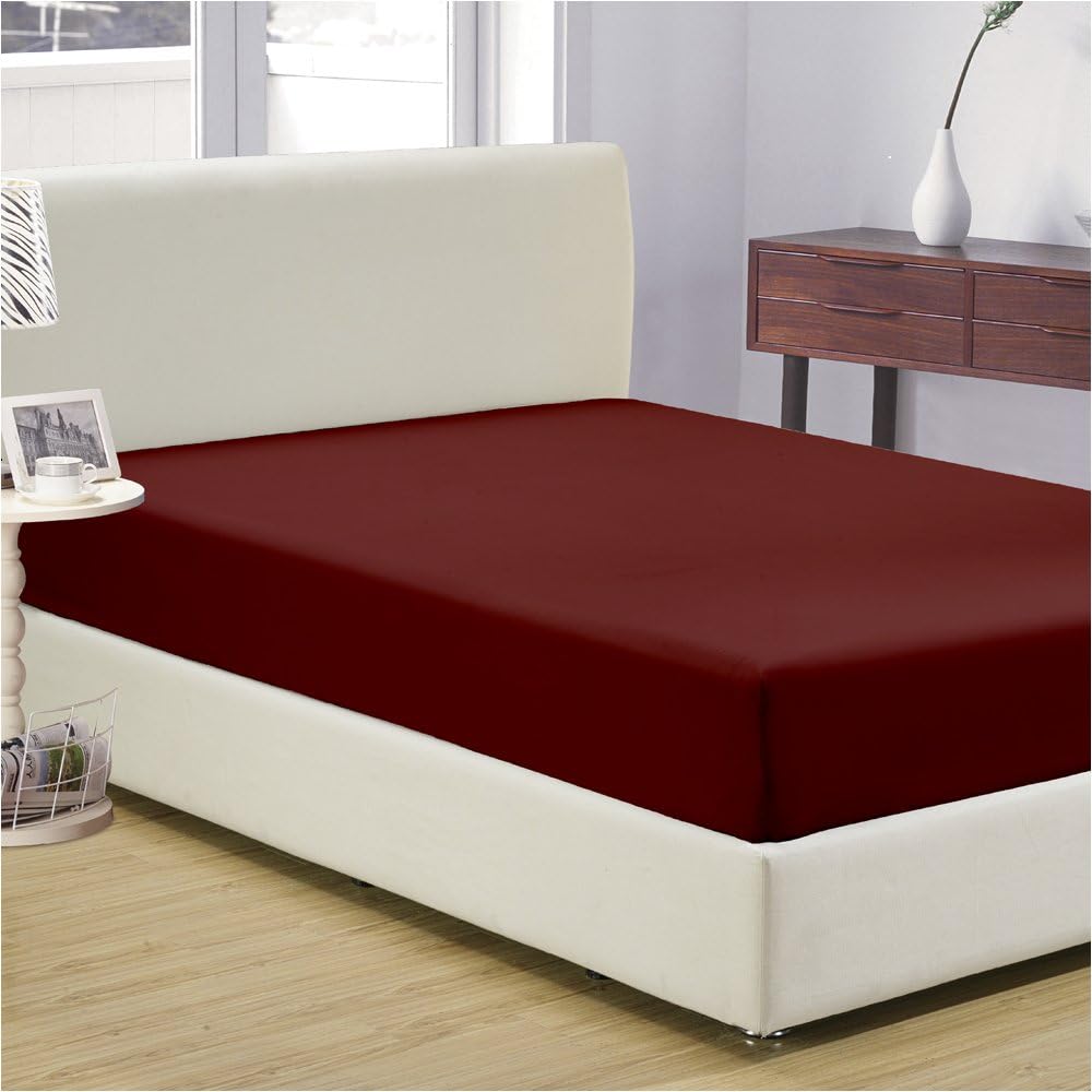 Fitted Sheet - 100% Cotton Sateen Weave Real 800 Thread Count - Fitted Sheet With Elastic All Around - Fits Mattress Upto 15 Inches - Easy Care - 1 Fitted Sheet Only (King, Burgundy)