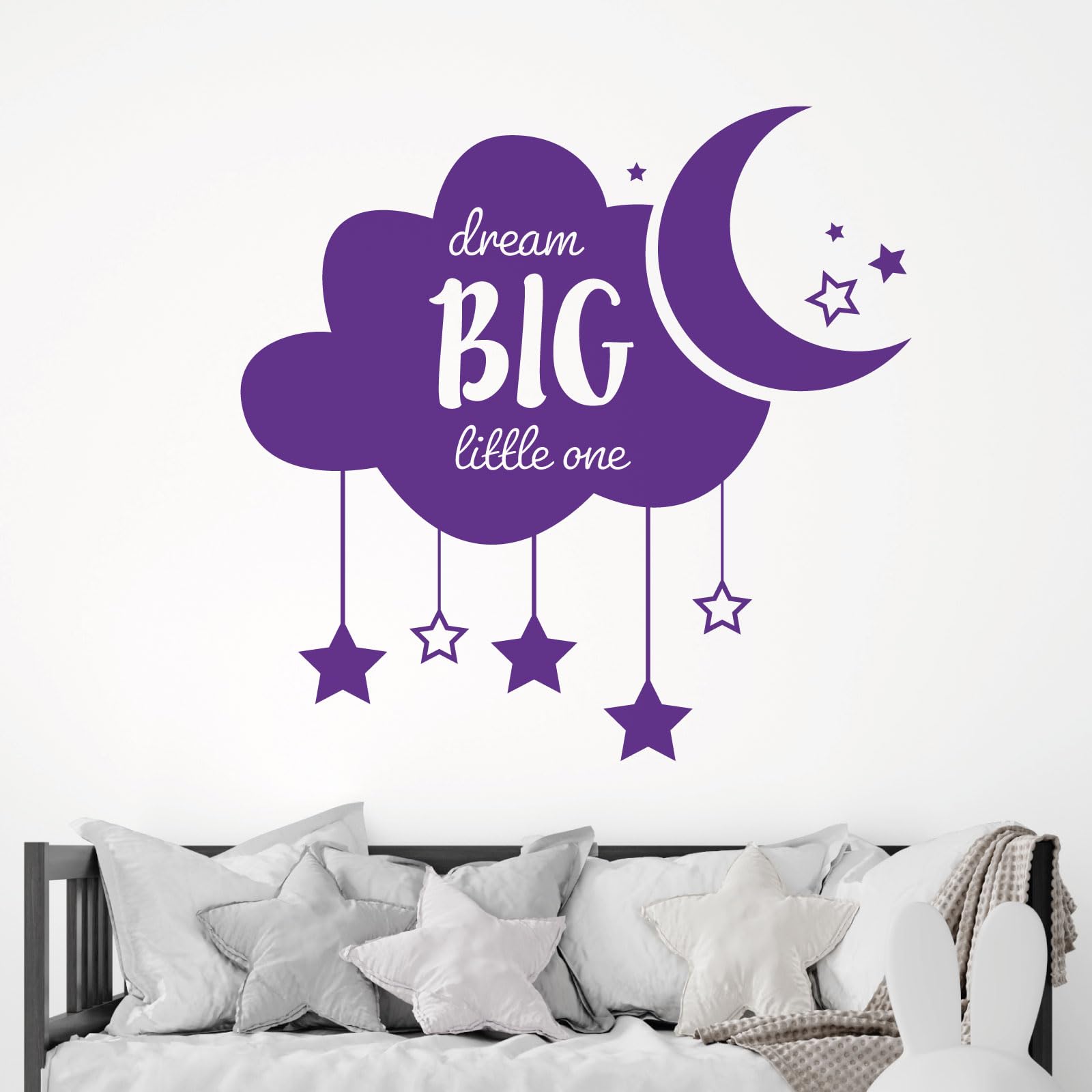 Dream Big Little One Sticker mural Motif nuage, étoiles, lune Argenté