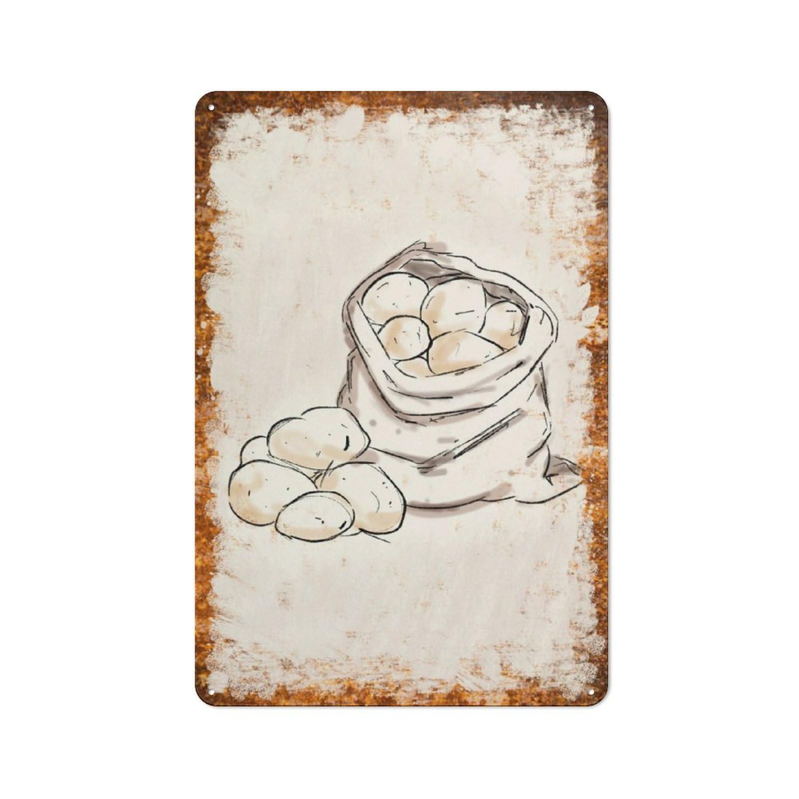 peiyeety Metal Tin Sign Sack Of Potatoes Line Art Pattern Vintage Rustic Wall Art Kitchen Bathroom Bedroom Living Room Cafe Farmhouse Entryway Office Garage Home Bar Laundry Room Porch Patio 6x8 Inch