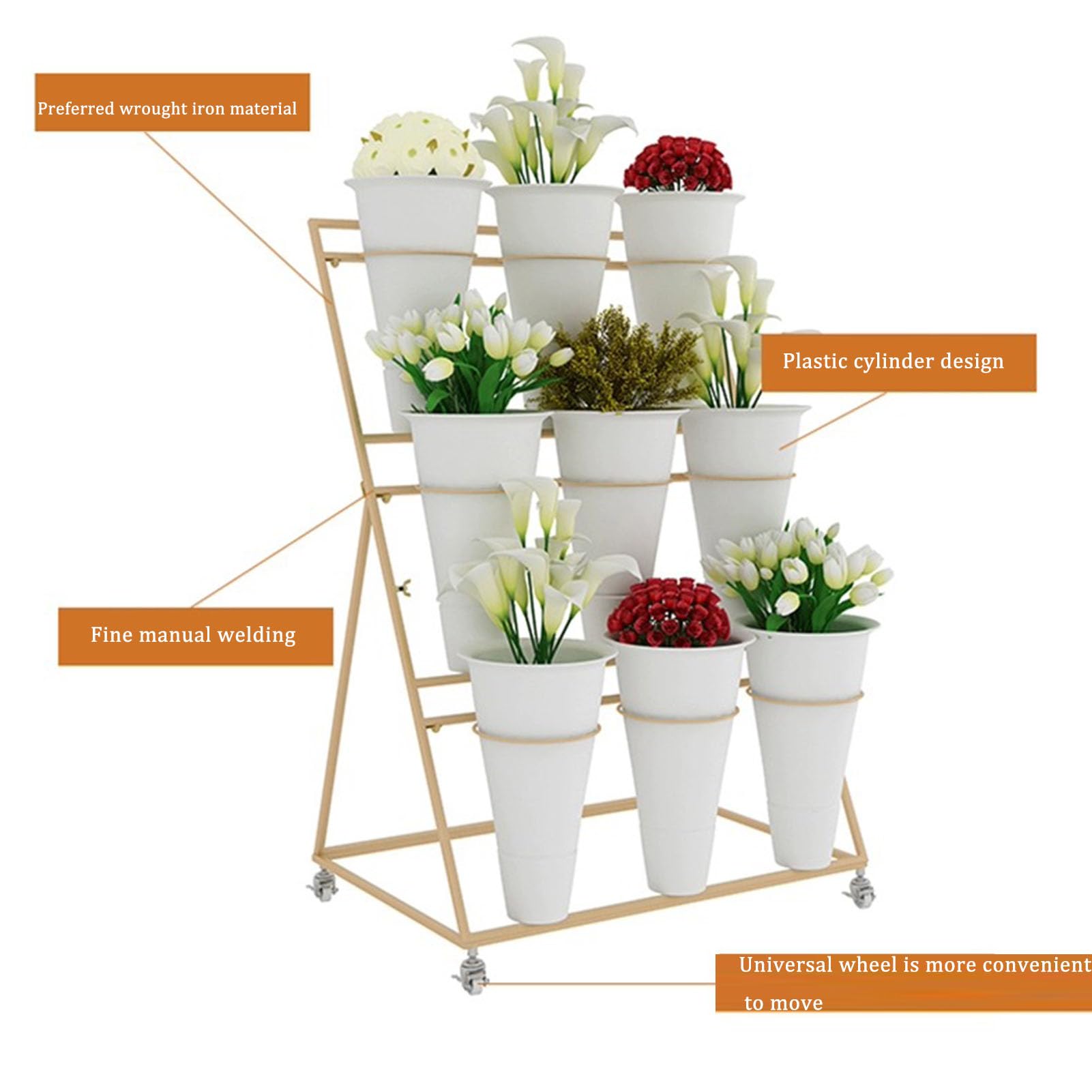 Espositore per fiori in metallo con secchi a più livelli, versatile mensola floreale per esterni, balcone, giardino, patio e organizer per piante