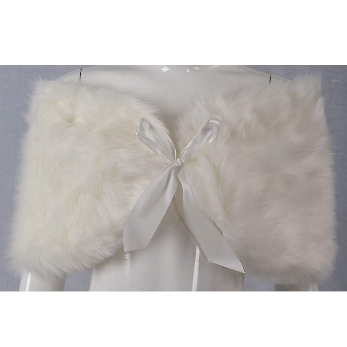 Ivory Plush Faux Fur Women Wedding Wraps Shrug Bolero Jackets Bridal Coat U2D8