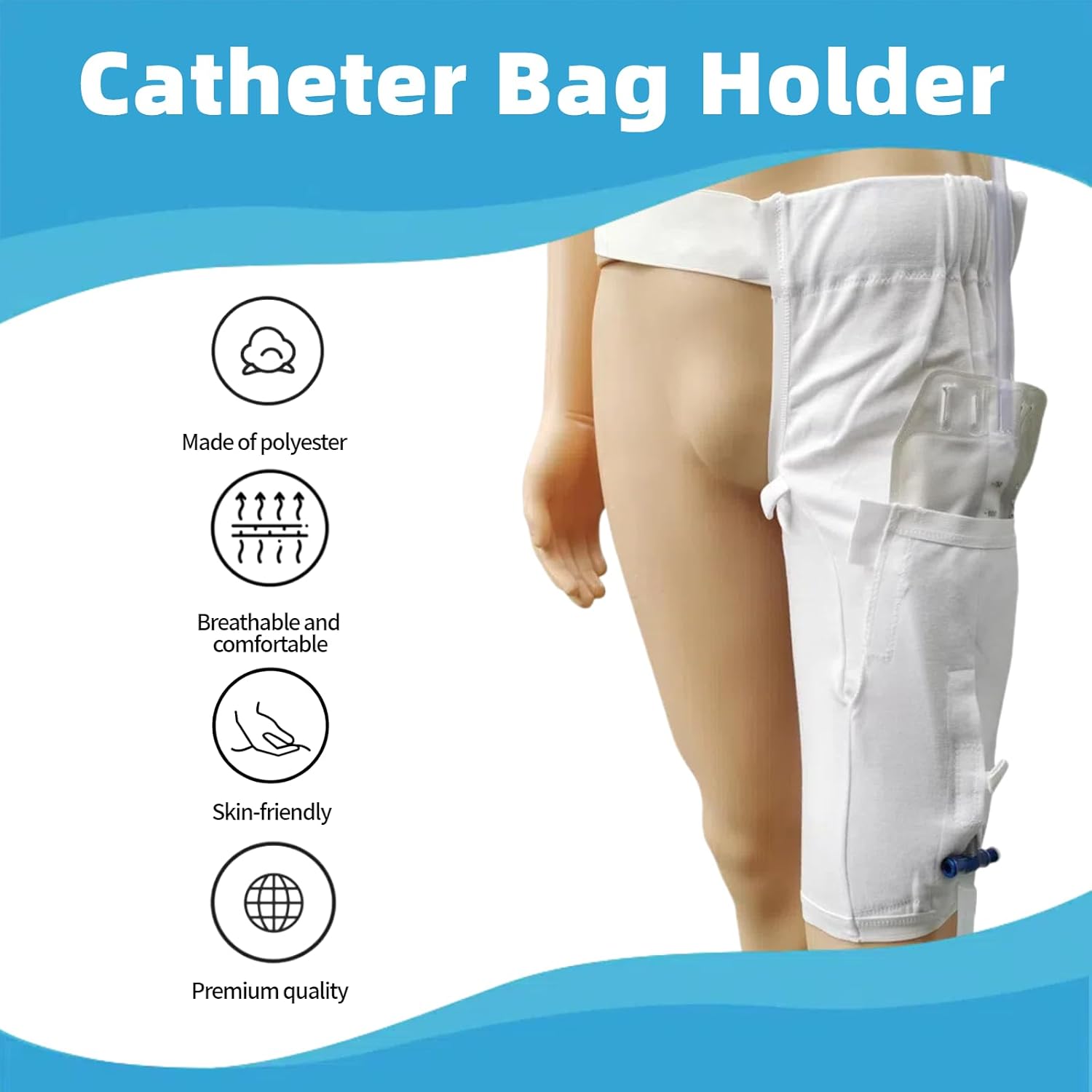 WEEOATAR Unisex Catheter Leg Bag Catheter Stabilization Device Nephrostomy Bag Underwear for Foley, Nephrostomy, Suprapubic & Biliary Catheters Holds 500ml Urine Bag (Black, L)