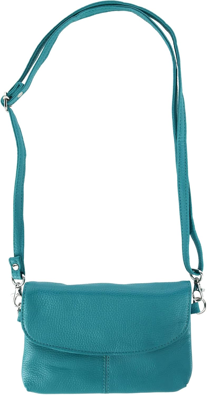 Women's Leather Wristlet Clutch with Removable Crossbody Strap