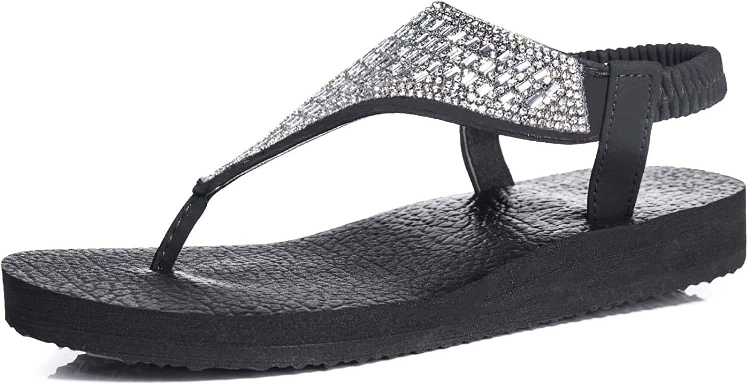 FITORY Womens Flip Flops Yoga Sling Rhinestones Flat Sandals Comfort Shoes