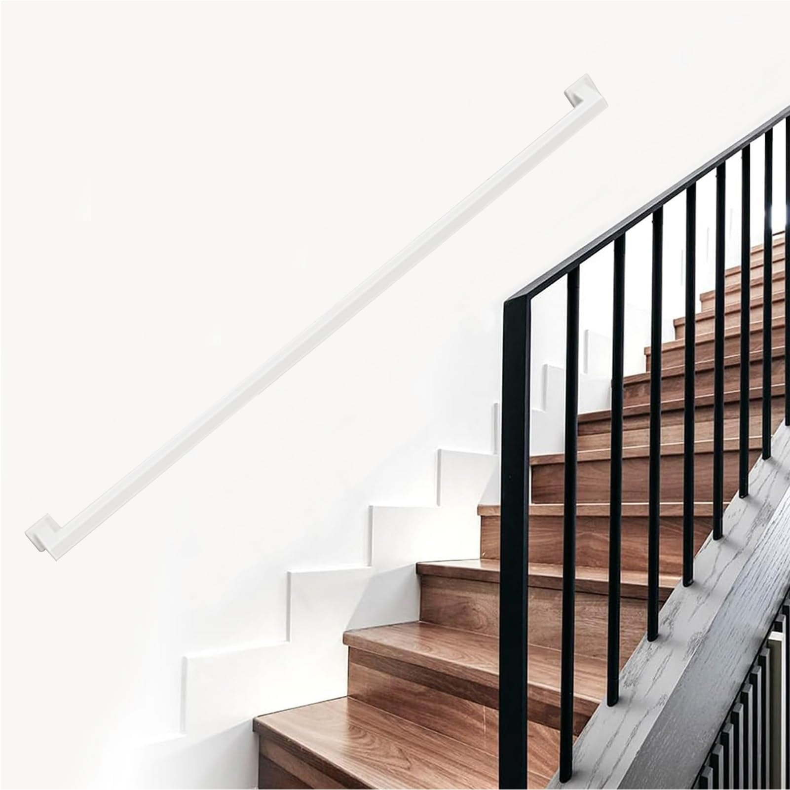 Attrex White Handrail For Stairs Outside Steps, Black/White/Gold Metal Wrought Iron Corridor Safty Banister Hand Railing, Handrails For Indoor Outdoor Steps - Complete Kit(,18Ft/540Cm)
