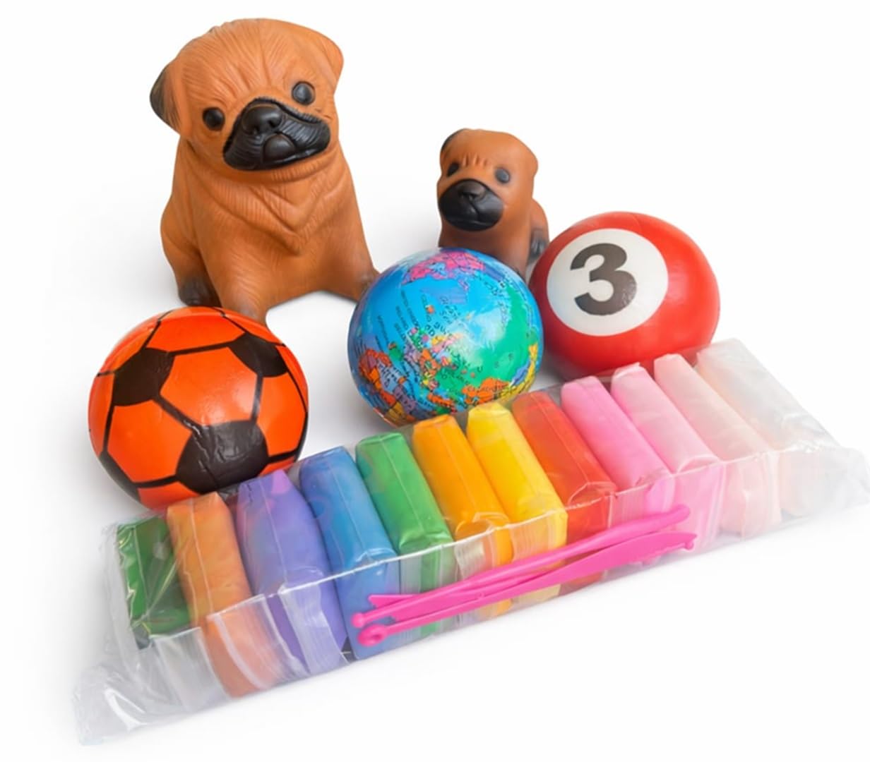 Kids Combo Set Squishy Stress Relief Balls, Colourful Clay Dough & Cute Dog Toys Anti-Stress, Creative Learning & Gift Set for Boys and Girls ( Pack of 6)