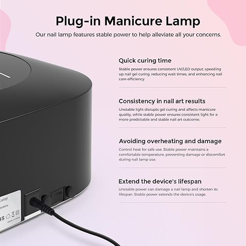 Miniatura 6 de Lavinda Lámpara de uñas UV, luz UV de 54 W para uñas de gel con diamantes de imitación, lámpara de uñas LED UV enchufable, lámpara de secado rápido,