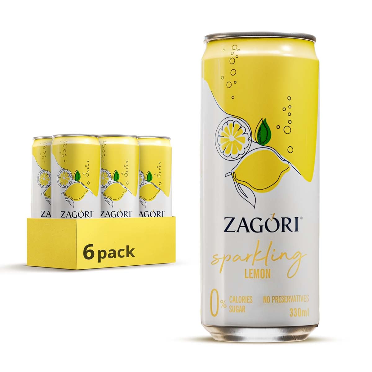 Zagori Sparkling Lemon 330ml - No Sugar - No Calories - No Preservatives - Product of Greece - Pack of 6