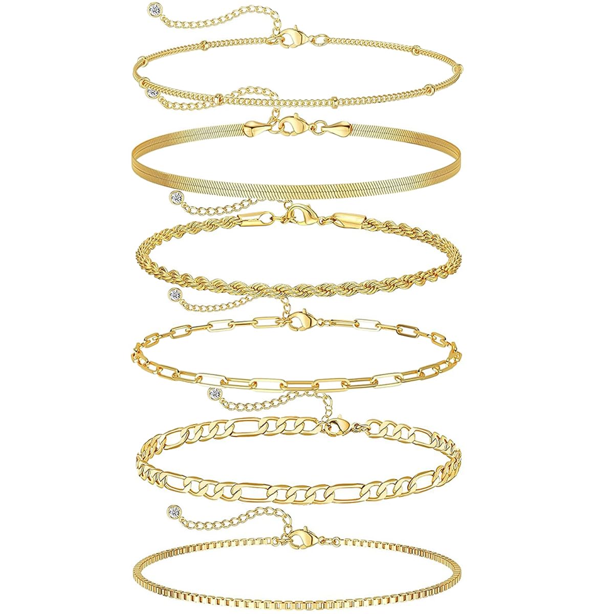 VerLuky 6 Pcs Armband Damen Set,Edelstahl Armband Wasserfest Damen,Verstellbare Twist Schlange Armkette,Stapelbare Kettenarmband Edelstahl Schmuck für Damen Mädchen