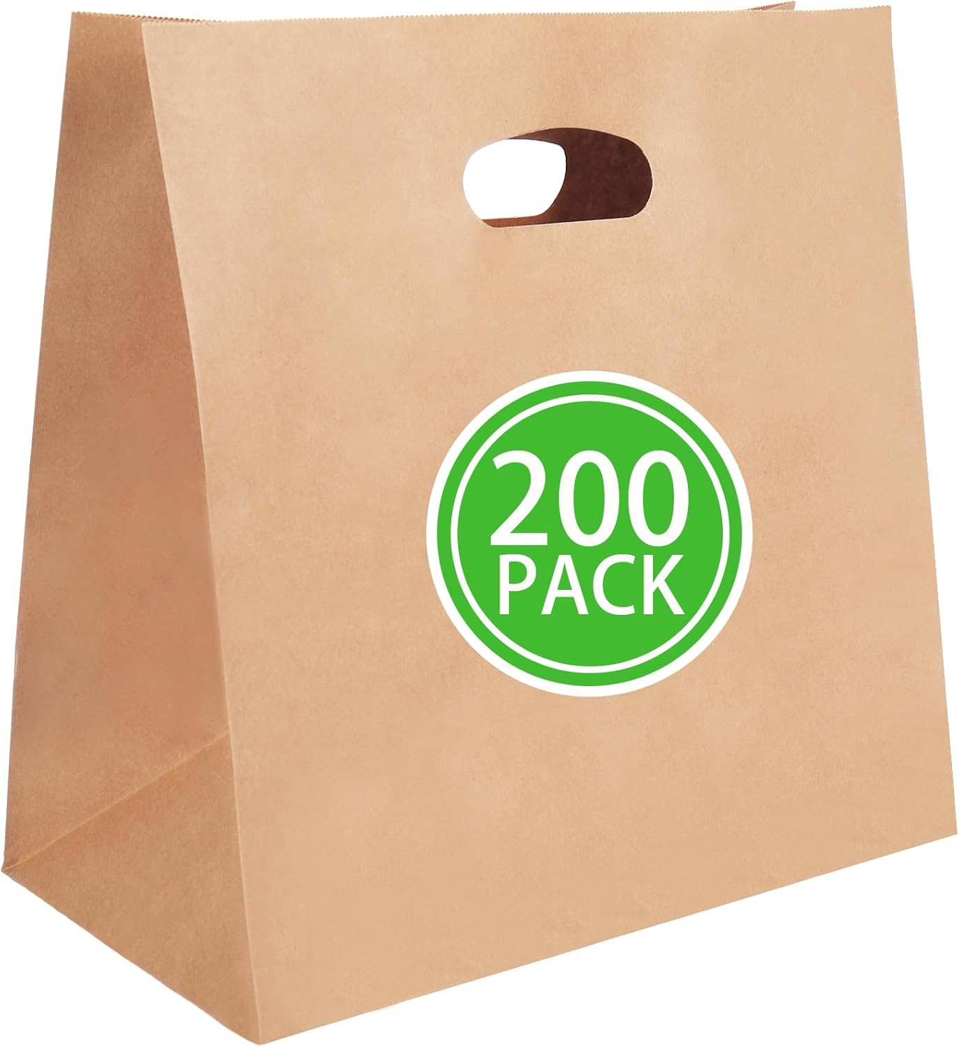 JarThenaAMCS 200Pcs 11 x 6 x 11 Inch Kraft Paper Tote Bags with Die Cut Handles Brown Grocery Takeout Bags for Restaurant Bakery Retail Party Favors Supplies