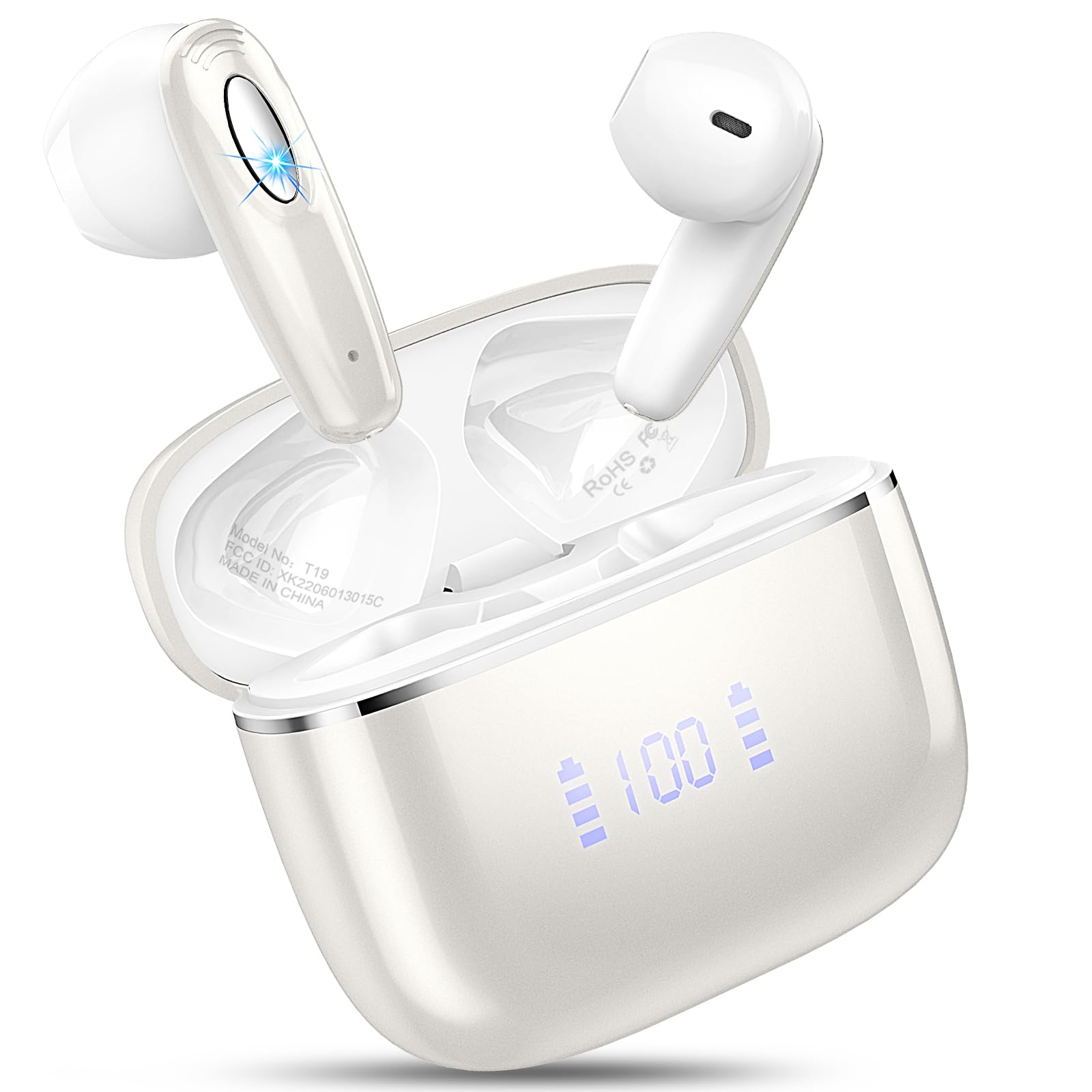 Motast Wireless Earbud, Bluetooth Headphones 5.3 Built in 4 ENC Mic, Stereo Bass Wireless Earphones, 40H Bluetooth Earbud in-Ear Dual LED Display, USB-C, IP7 Waterproof Sport Ear Buds for Android iOS