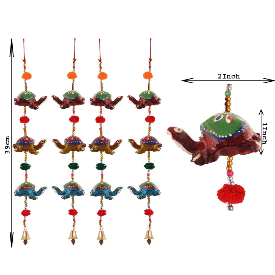 Handicrafts Paradise Men's Door Hanging Set of 4 Pc of 3 Paper Machie Tortiose with Pumpum Standard 3 Tortiose & pumpum