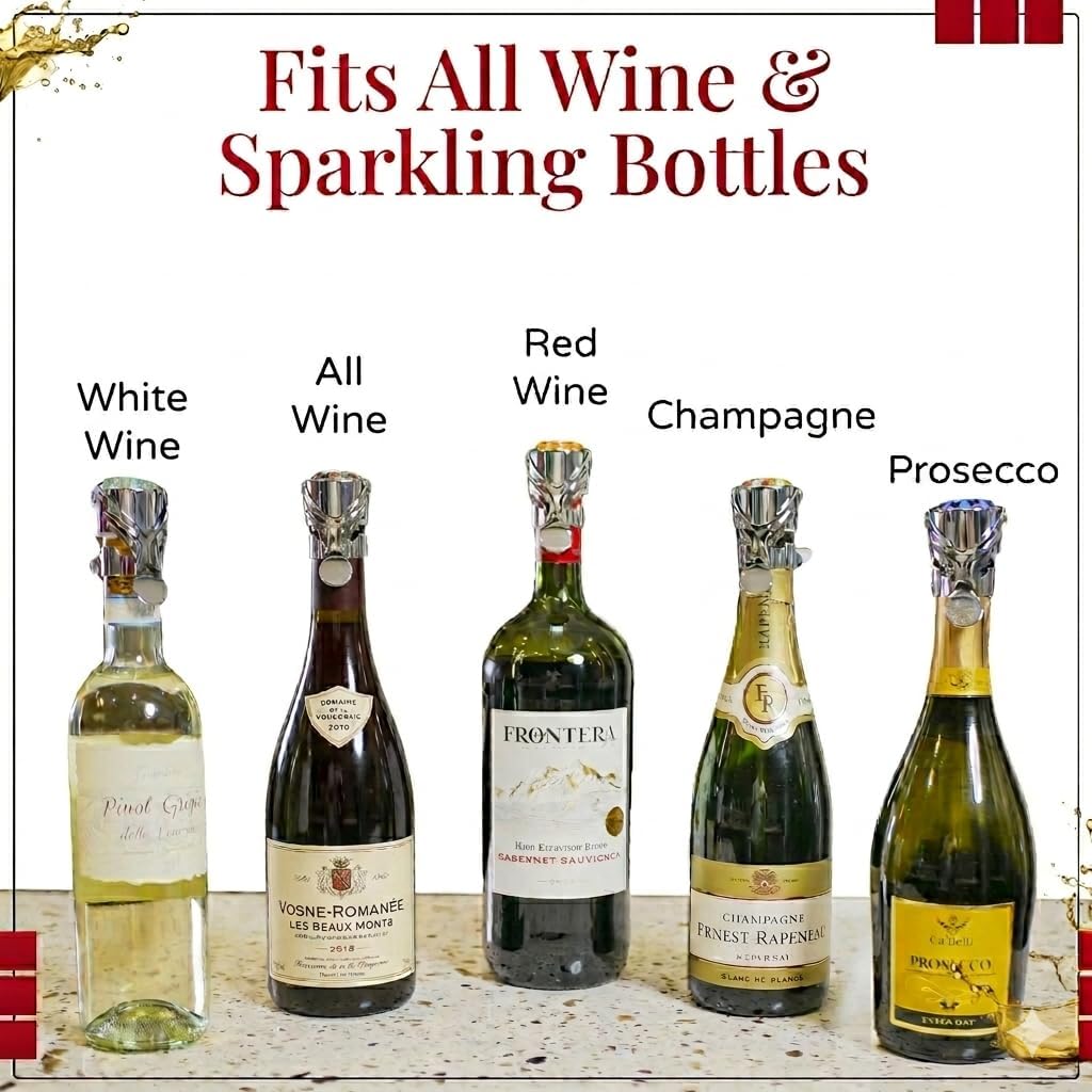 Champagne & Wine Stopper, All-in-1 Patented Seal, Italian Design (Chrome)