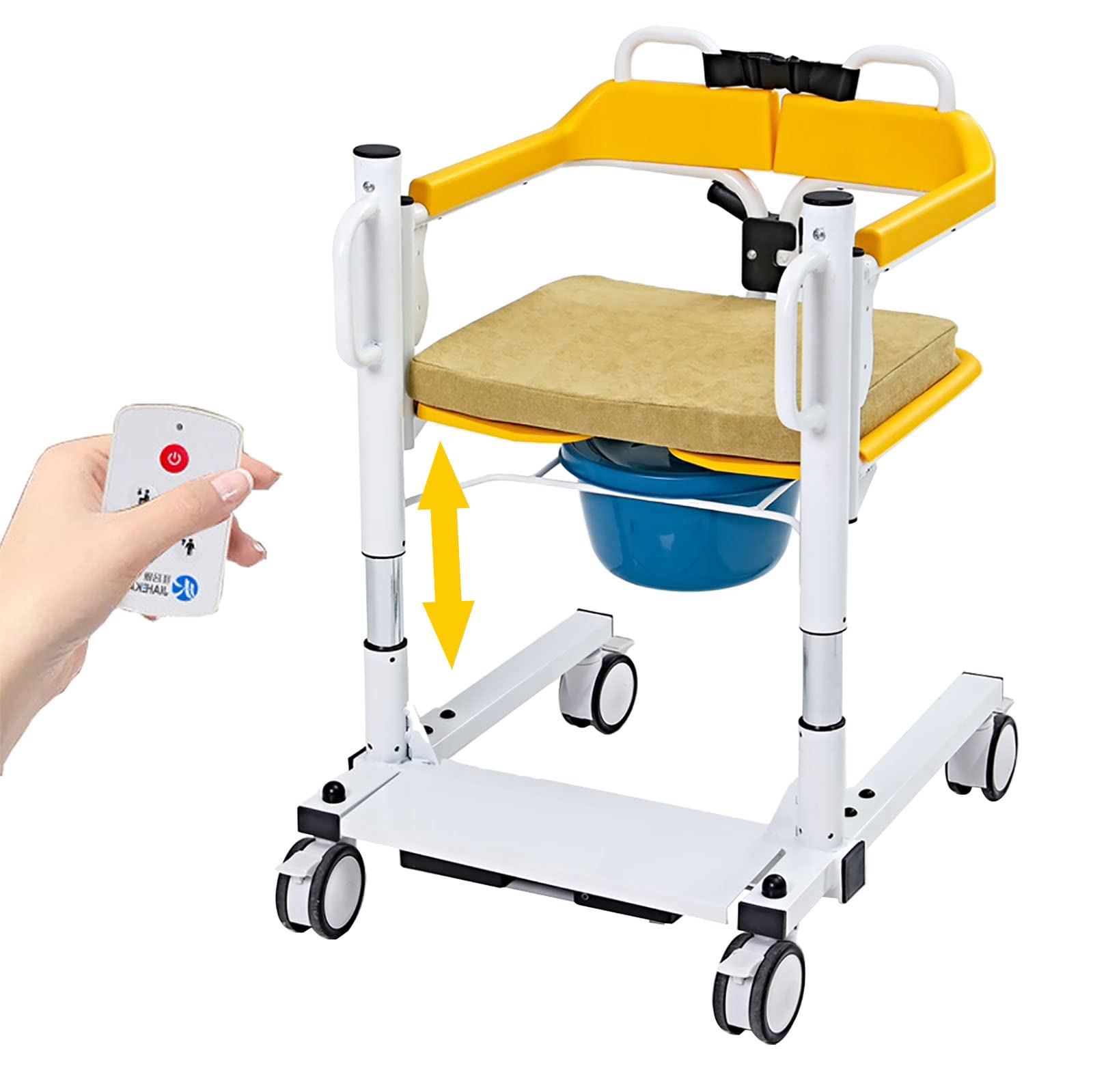 Electric Patient Lift for Home - Waterproof Lightweight Transport Chair with Soft Cushion, 180° Split Seat, and Bedpan - Manual Operation.