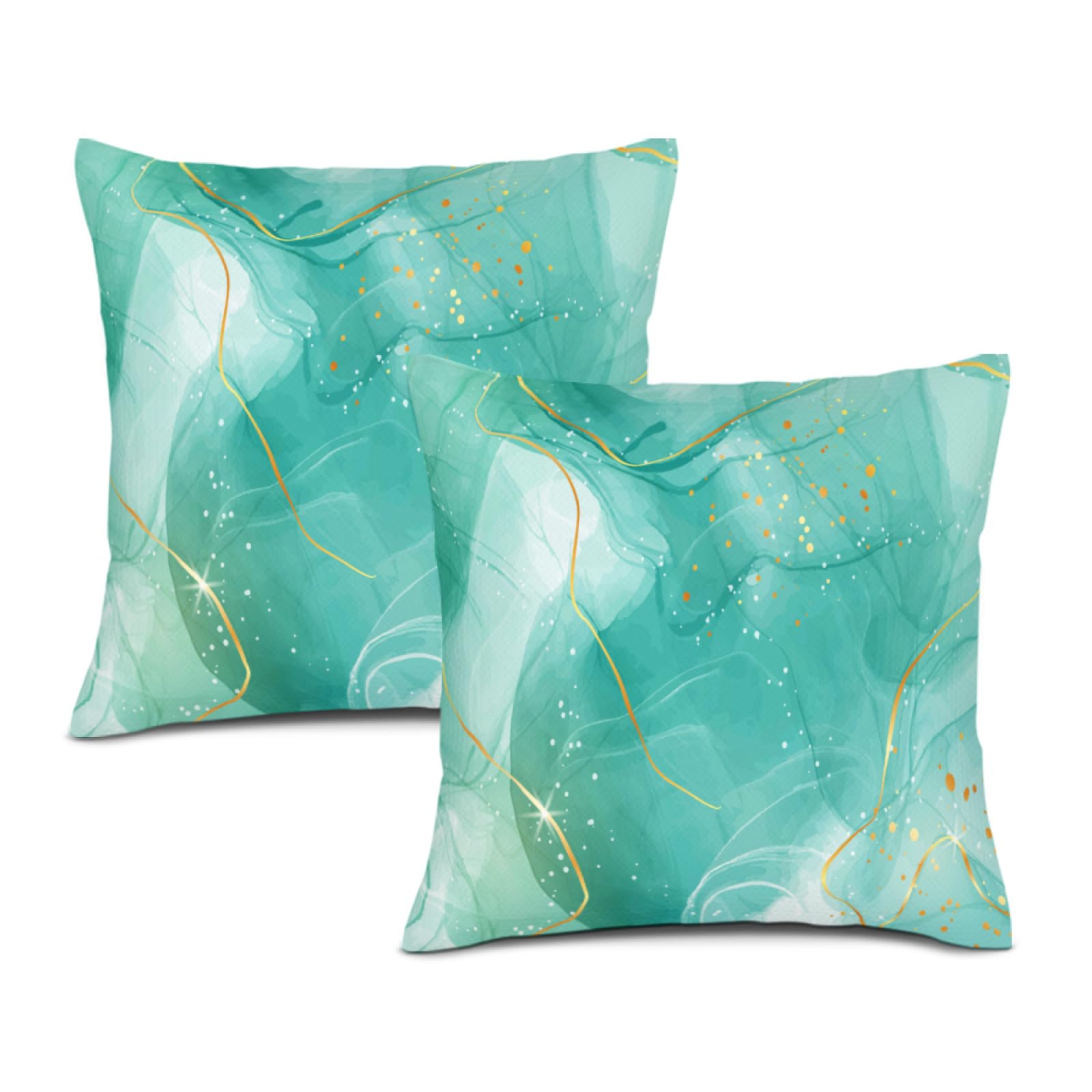 Waiyear Mint Green Gold Decorative Throw Pillow Covers for Living Room Set of 2, Teal Turquoise Marble Pillow Cases, Outdoor Cushion Covers for Sofa